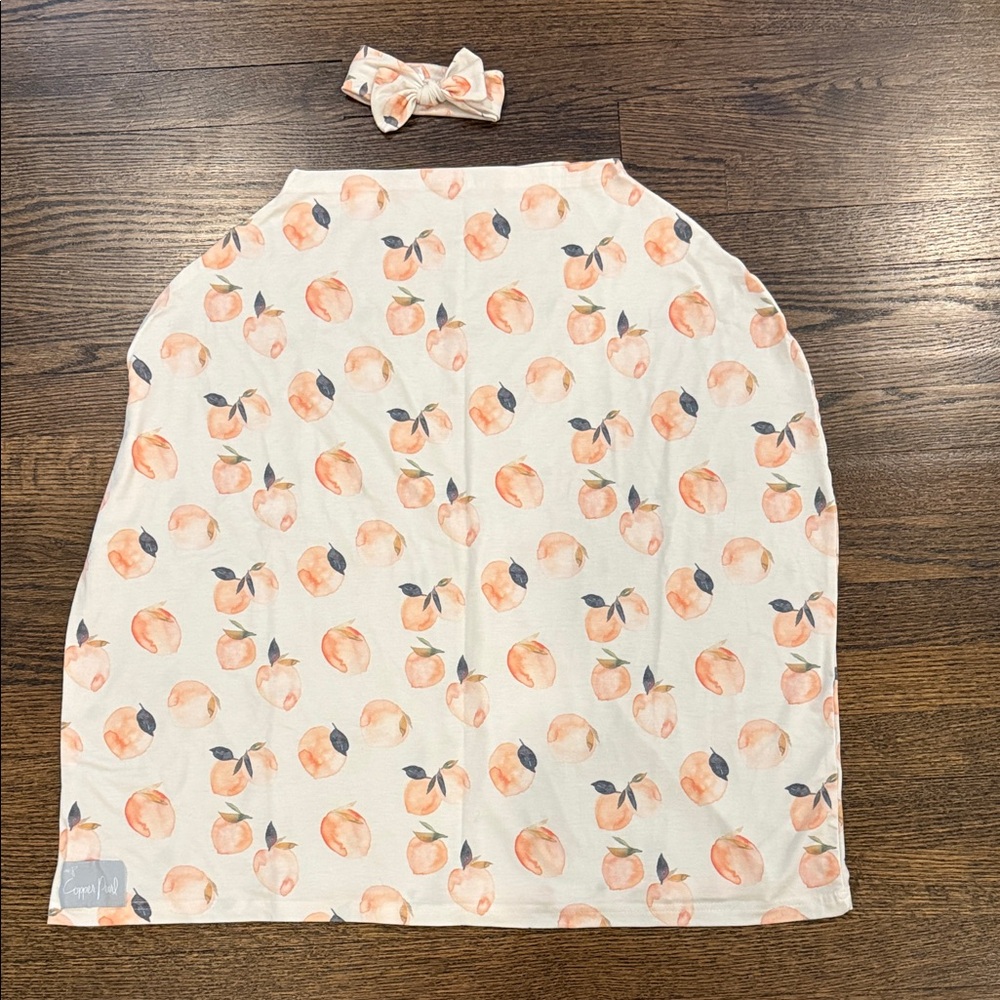 Copper Pearl Multi-Use Cover and Bow Headband in Peach Caroline Print